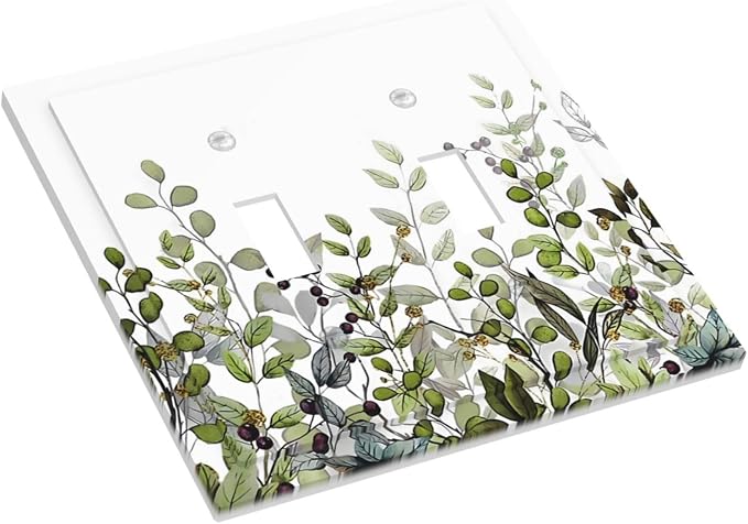 Watercolor Green Eucalyptus Leaves Plants Fruit Decorative Switch Plates 2 Gang - Image 3