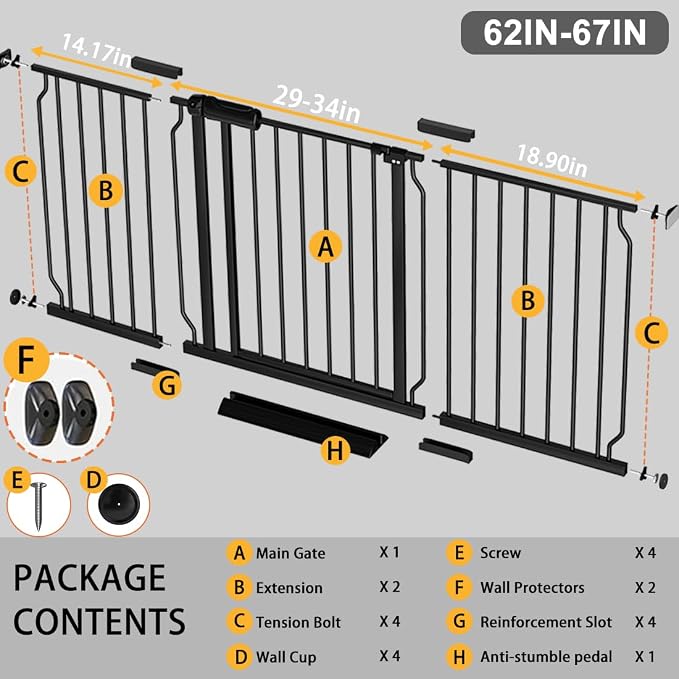 Fairy Baby Extra Wide Baby Gate Black 62-67 Inch Wide, Walk Through Pressure - Image 2