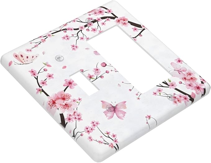 Cherry Floral Watercolor Pink Flowers Butterfly Outlet Covers 1 Toggle 1 Rocker - Image 3