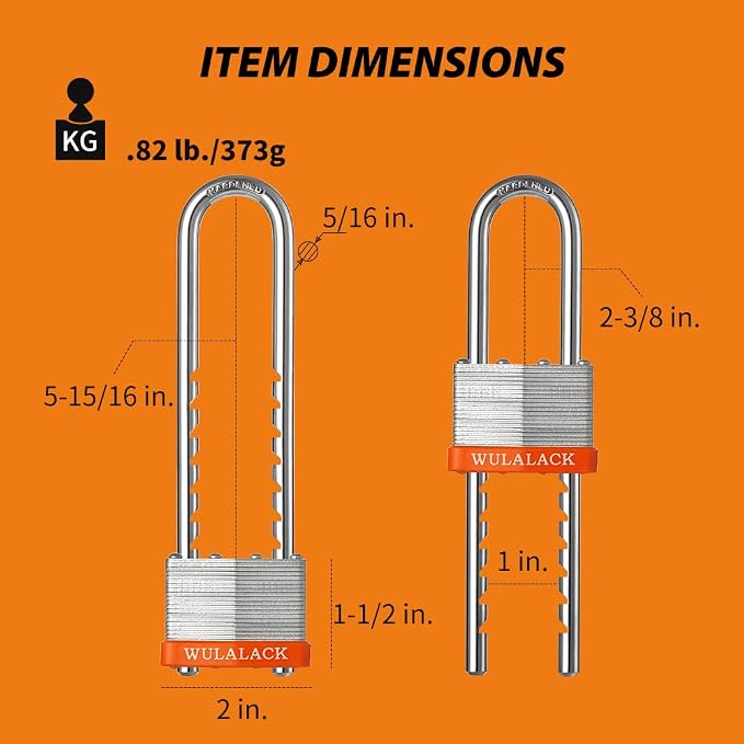 Padlock with Key, WULALACK 2 inch Wide Laminated Steel Keyed Padlock with - Image 2