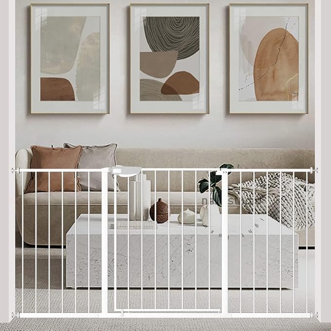 WAOWAO Triple Lock Baby Gate Extra Wide 57.87-62.59" Pressure Mounted Walk by WAOWAOBABYSAFETYPRODUCTS