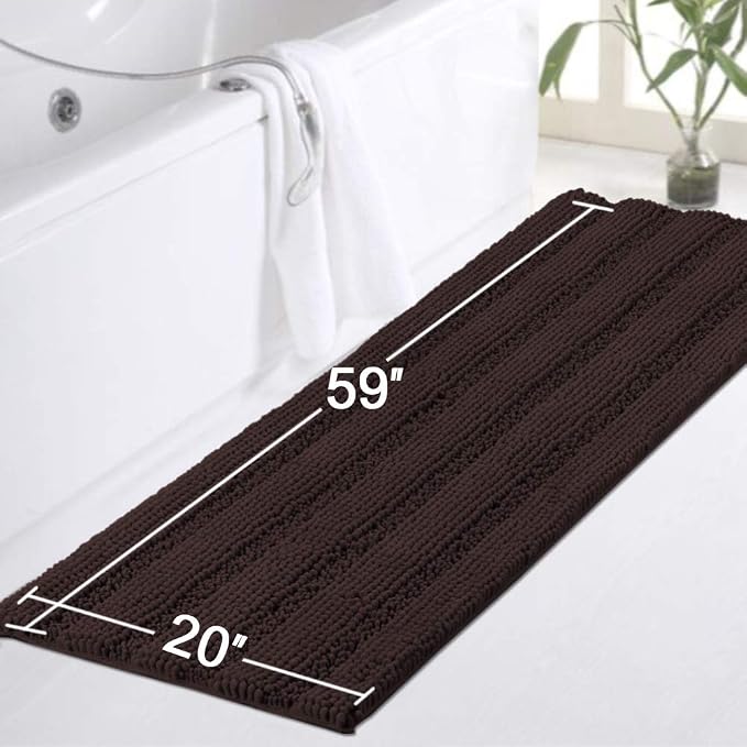 Turquoize Bathroom Runner Rug Extra Long Chenille Area Rug Non-Slip Brown Bath - Image 2