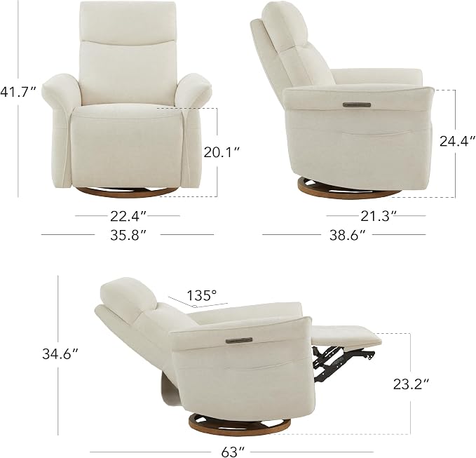 CHITA Power Recliner Chair, Electric Triple-Motor Swivel Glider Nursery Rocking - Image 3