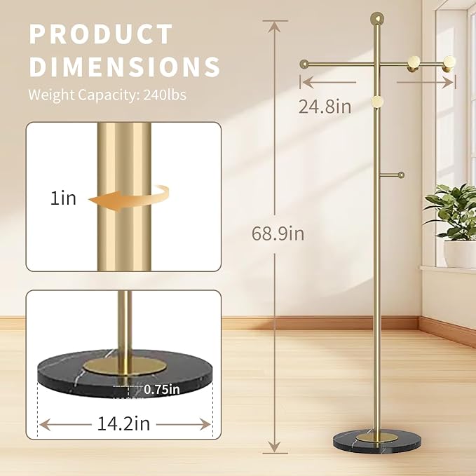 Modern Metal Coat Rack Stand, Heavy Duty T-shaped Coat Rack Freestanding - Image 3