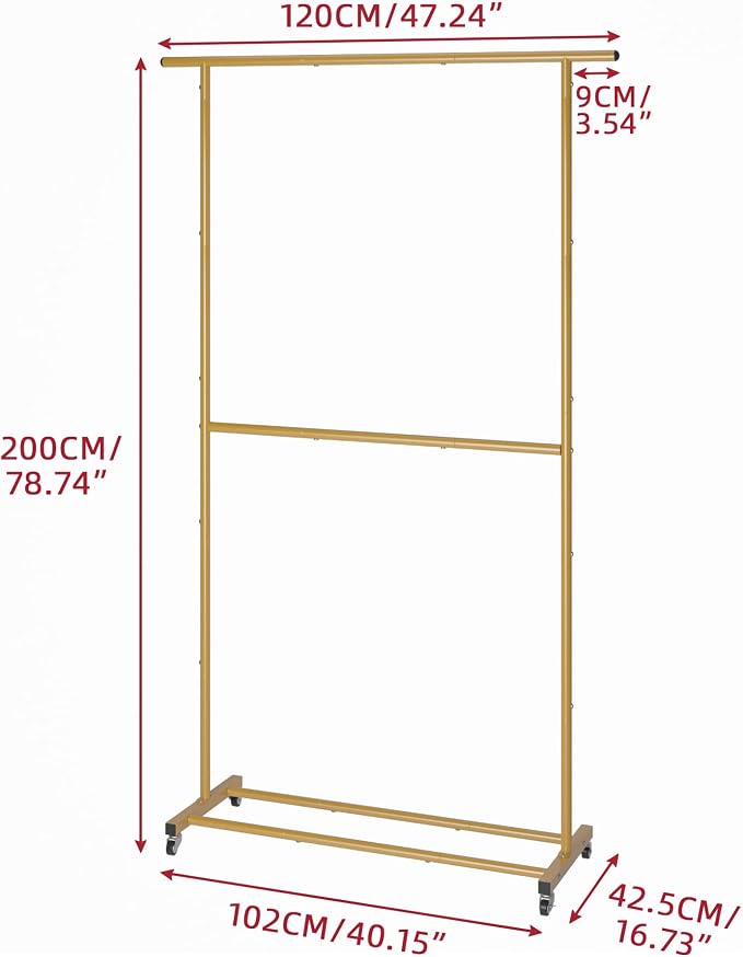Sywhitta Double Rod Clothing Garment Rack, Rolling Clothes Organizer on Wheels - Image 4