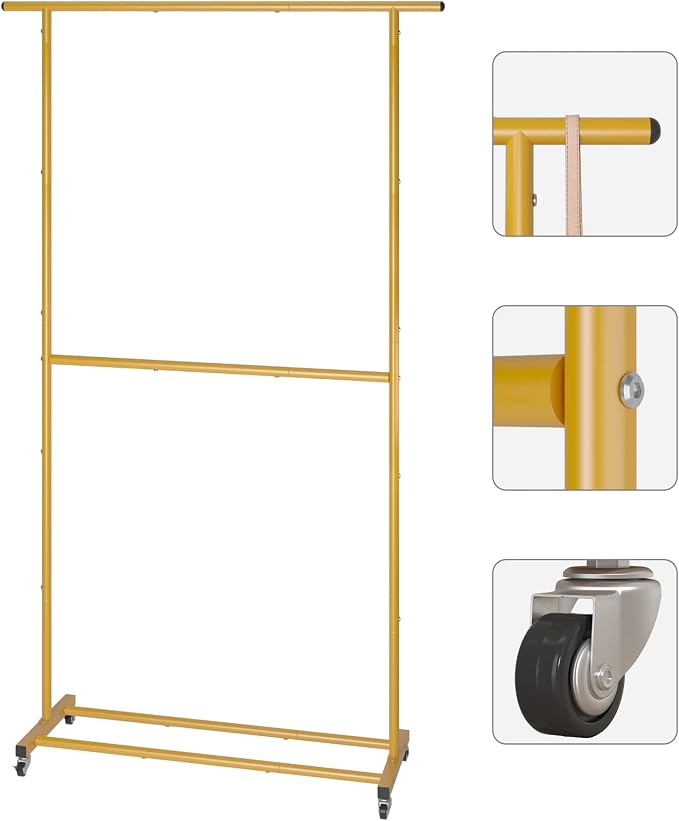 Sywhitta Double Rod Clothing Garment Rack, Rolling Clothes Organizer on Wheels - Image 5
