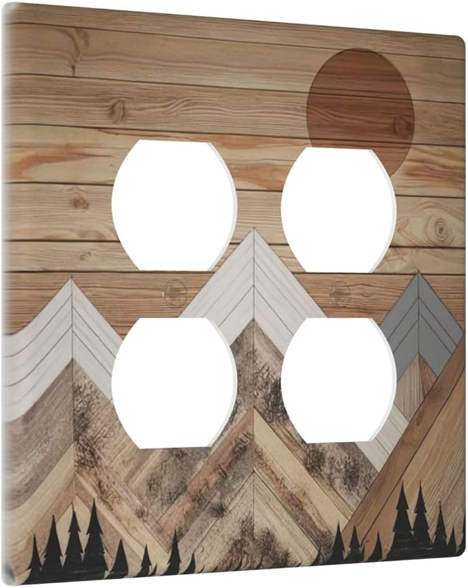 Wooden Planks Mosaic Snow Mountain Sun Outlet Covers 2 Gang Double Duplex - Image 2
