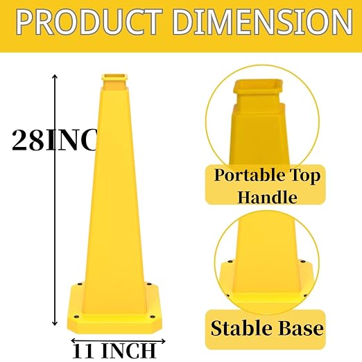 BESEA 6 Pack 28" Bright Yellow Traffic Safety Cones - Image 2