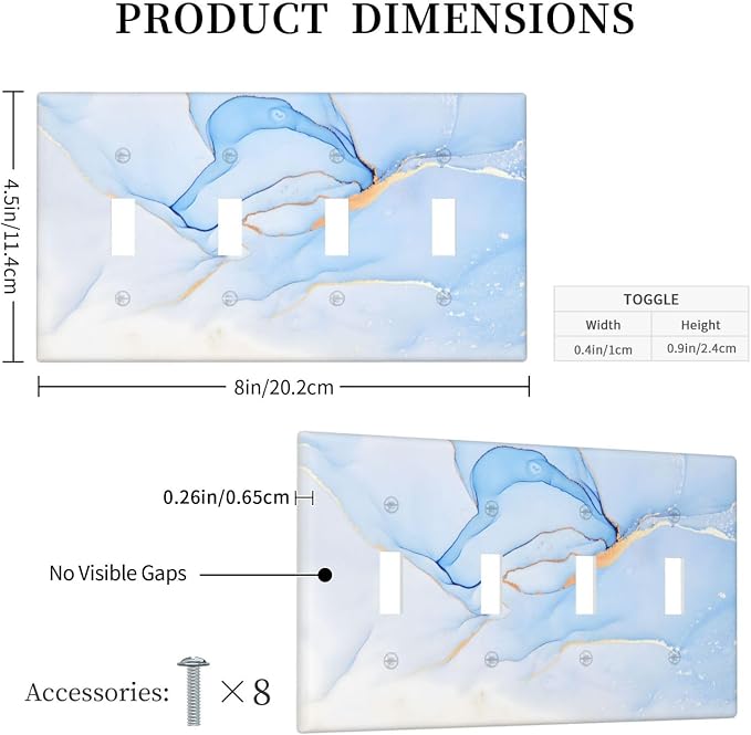 Modern Art Blue Gold Marble Abstract Luxury Print Light Switch Covers Quad - Image 5