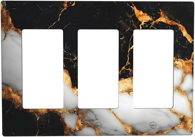 Decorative Outlet Covers Black Gold Marble 3 Gang Gfci Wall Plate Triple Rocker by VGHOKO