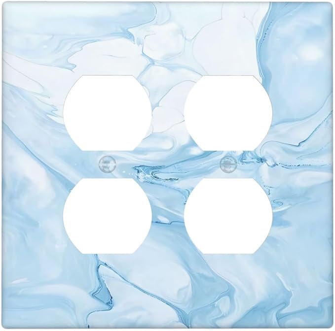 Navy Blue Sea Waves Spilled Ink Marble Simplicity Print Outlet Covers 2 Gang by Unknown