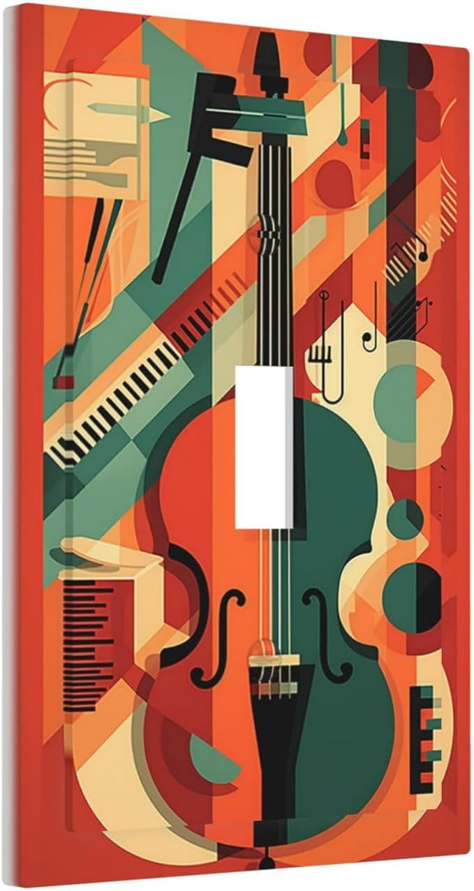 Decorative Light Switch Cover Violin Abstract Jazz Colorful Painting 1 Gang - Image 2