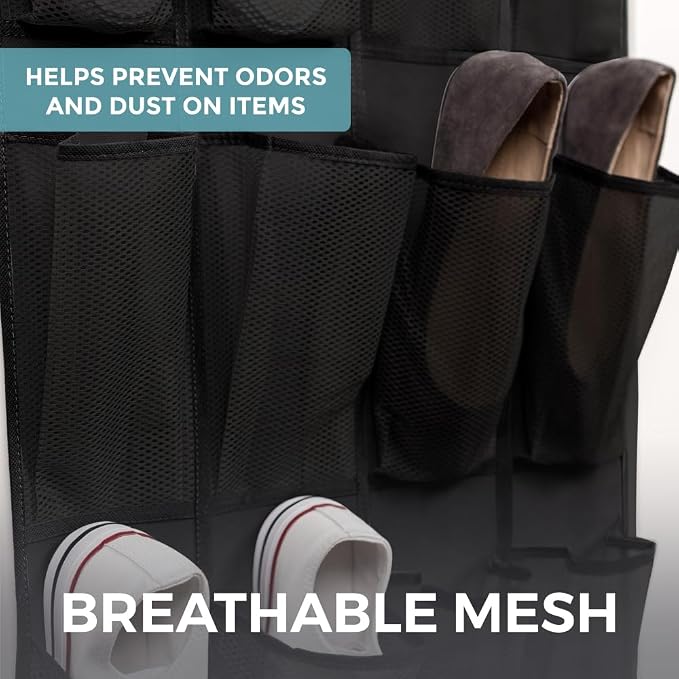 HOME GENIE Over the Door Hanging Shoe Organizer, 2 Pack, 24 Breathable Mesh - Image 3