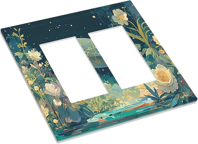 Decorative Outlet Covers Fantasy Sea World Sea Turtle Floral Plant 2 Gang - Image 3