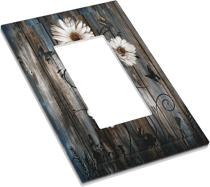 Rustic Wood Background Floral Butterfly Daisy Decorative Outlet Covers 1 Gang - Image 3