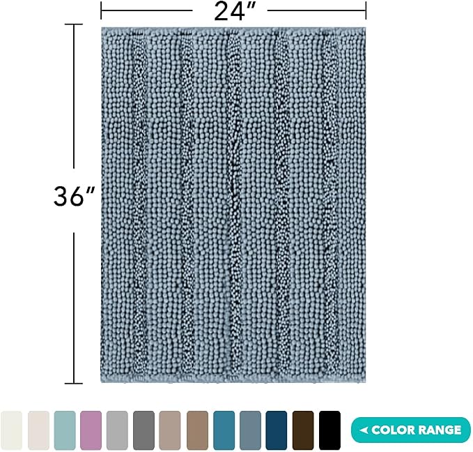 Turquoize Chenille Bath Rugs Shaggy Non Slip Bath Mat 24 x 36 Stone Blue Bath - Image 2