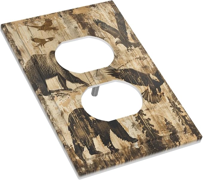 Outlet Covers Vintage Cabin Wildlife Animal Bear Eagle Forest 1 Gang Duplex - Image 3
