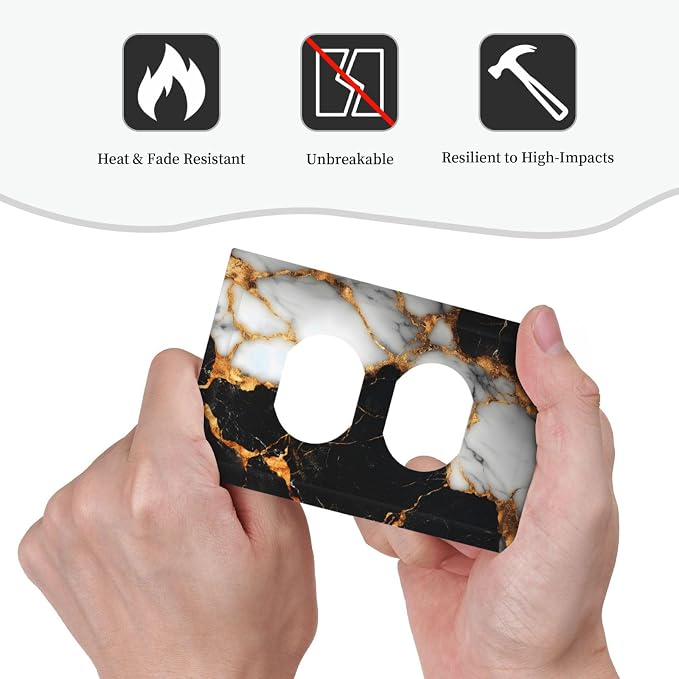 Outlet Covers Black Gold Marble Decorative 1 Gang Duplex Light Switch Cover - Image 6