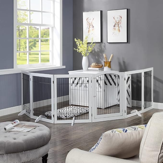 unipaws 144" Extra Wide Dog Gate and Pet Playpen, Free Standing Tall Dog Fence - Image 2