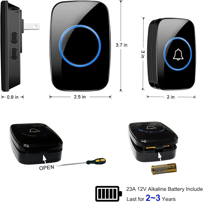 Wireless Doorbell, Waterproof Door Bell Kit, Distinguish Front and Rear Doors - Image 6
