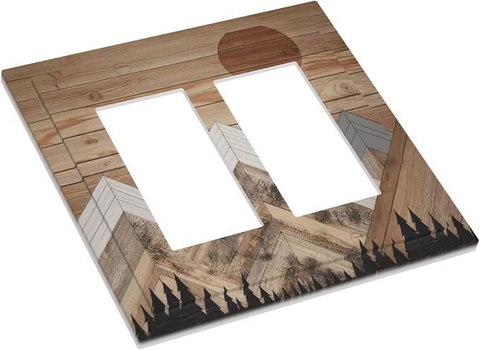 Wooden Planks Mosaic Snow Mountain Sun Decorative Outlet Covers 2 Gang Double - Image 3