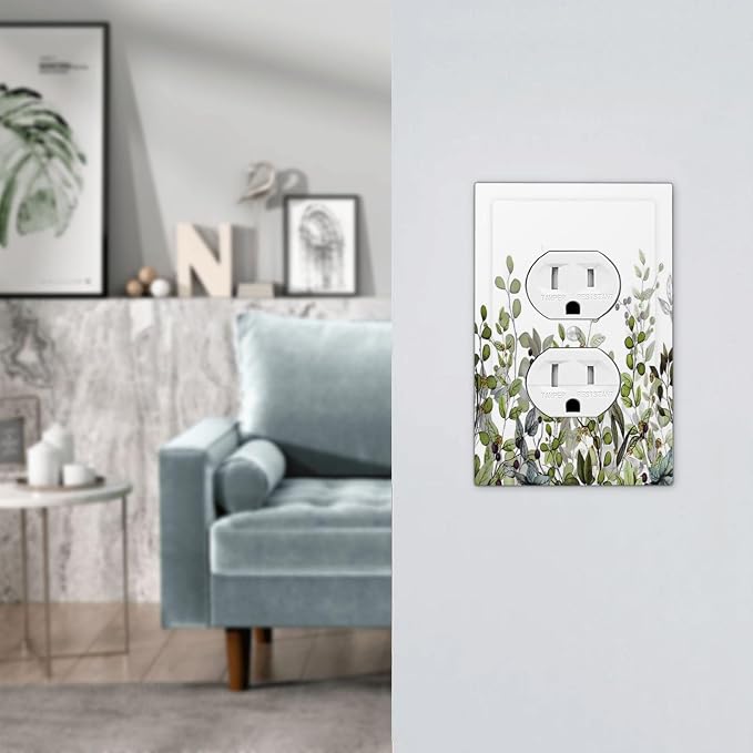 Watercolor Green Eucalyptus Leaves Plants Fruit Outlet Covers 1 Gang Duplex - Image 7