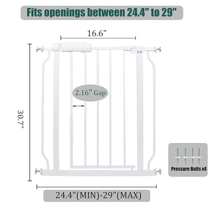 24-29 Inch Narrow Baby & Dog Gate, Pressure Mounted No Drilling, - Image 2