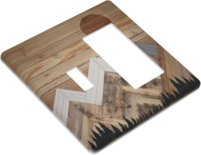 Wooden Planks Mosaic Snow Mountain Sun Outlet Covers 1 Toggle 1 Rocker - Image 3