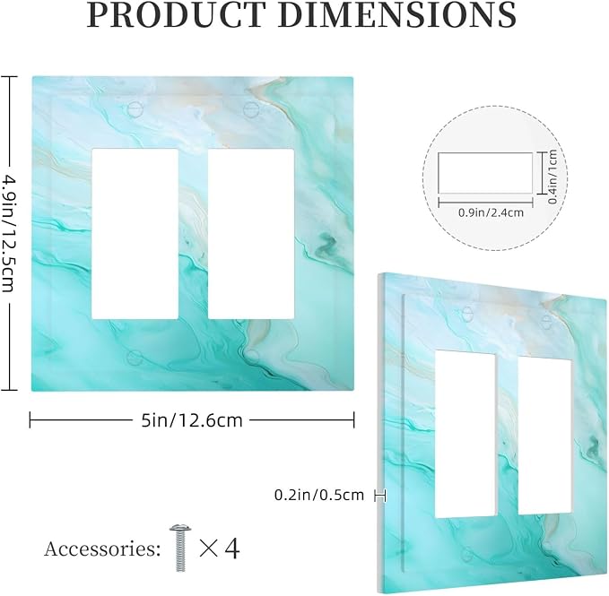 Teal Gold Marbling Turquoise Print Decorative Outlet Covers 2 Gang Double GFCI - Image 5