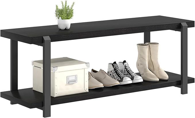 EXCEFUR Entryway Bench, Modern Wood and Metal Storage Bench - Image 8