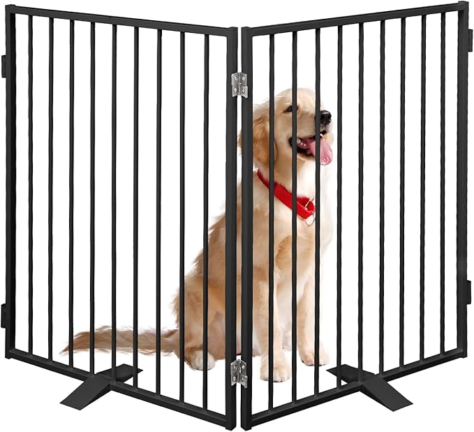 Metal Freestanding Dog Gates, Extra Wide 24", Heavy Duty Freestanding Pet by FurggisPet