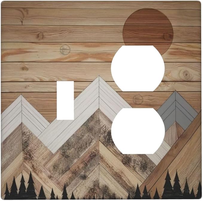 Wooden Planks Mosaic Snow Mountain Sun Wallplates 1 Toggle 1 Duplex Switch by Unknown