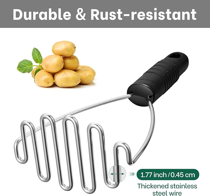 Beneno Stainless Steel Wire Potato Masher, Heavy Duty Sturdy Easy Grip Masher - Image 4