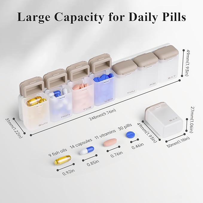 Weekly Pill Organizer Magnetic, Removable Pill Box 7 Day 1 Time a Day, Large - Image 3