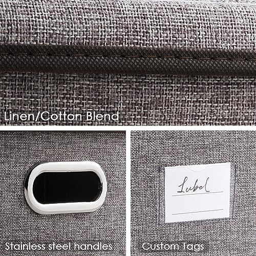 PRANDOM Storage Bins with Lids [3-Pack] Linen Fabric Foldable Storage