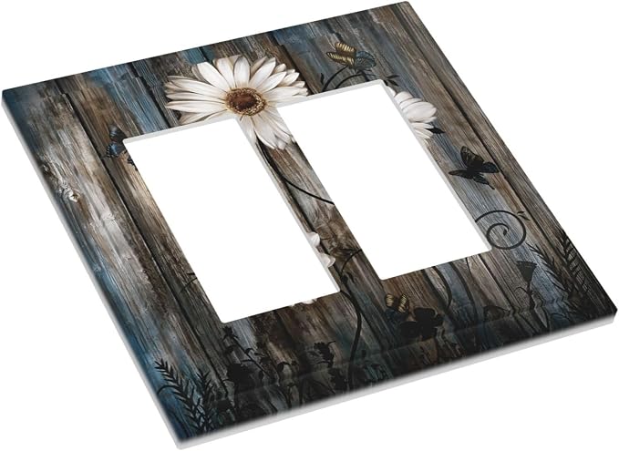 Rustic Wood Background Floral Butterfly Daisy Decorative Outlet Covers 2 Gang - Image 3