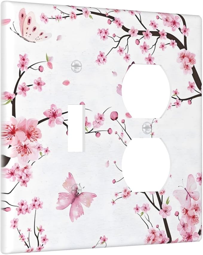 Cherry Floral Watercolor Pink Flowers Butterfly Wallplates 1 Toggle 1 Duplex - Image 2
