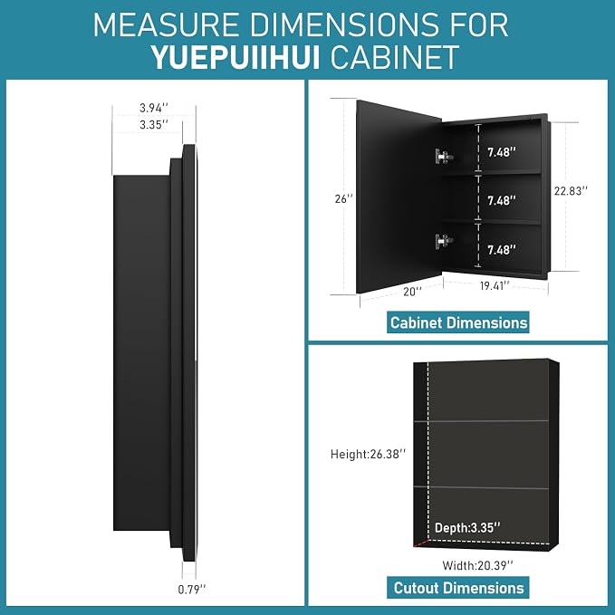 20 x 26 Inch Medicine Cabinet for Bathroom Wall Mounted, Recessed - Image 2