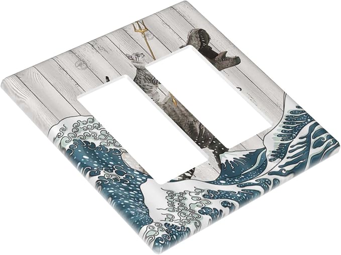 Outlet Covers Funny Cat Cool Cat Dinosaur Sea Wave Wood Double Rocker Light - Image 3