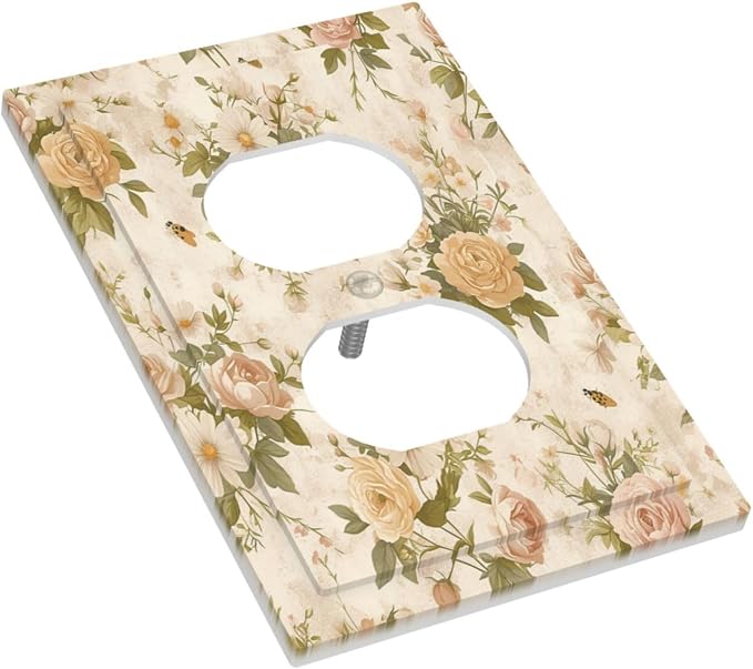 Outlet Covers Boho Vintage Roses Pink Red Yellow Bouquet Floral 1 Gang Duplex - Image 3