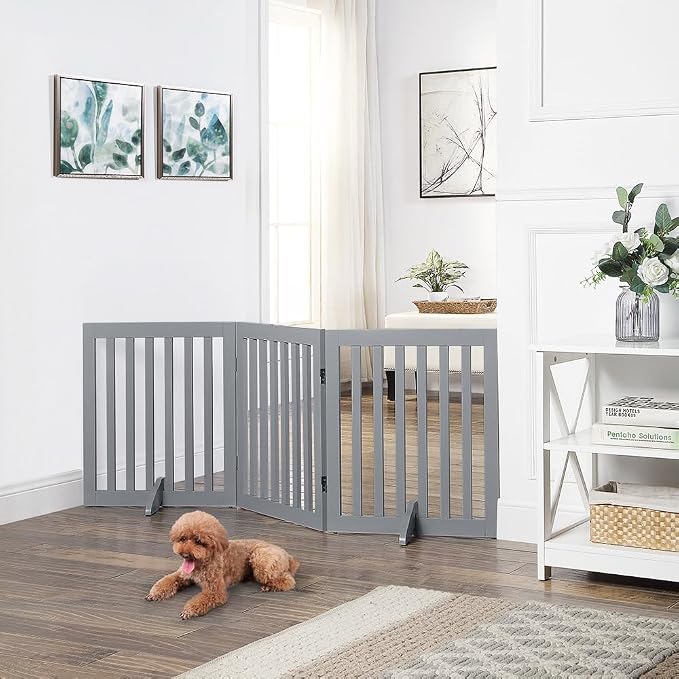 Unipaws Indoor 3 Panels Classic Freestanding Wooden Foldable Pet Gate - Image 3