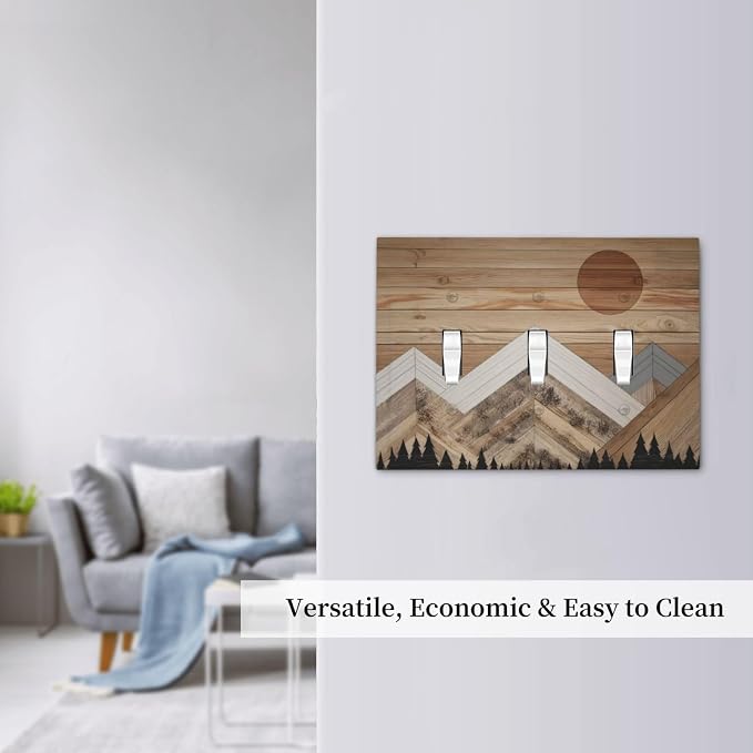 Wooden Planks Mosaic Snow Mountain Sun Decorative Switch Plates 3 Gang Wall - Image 7