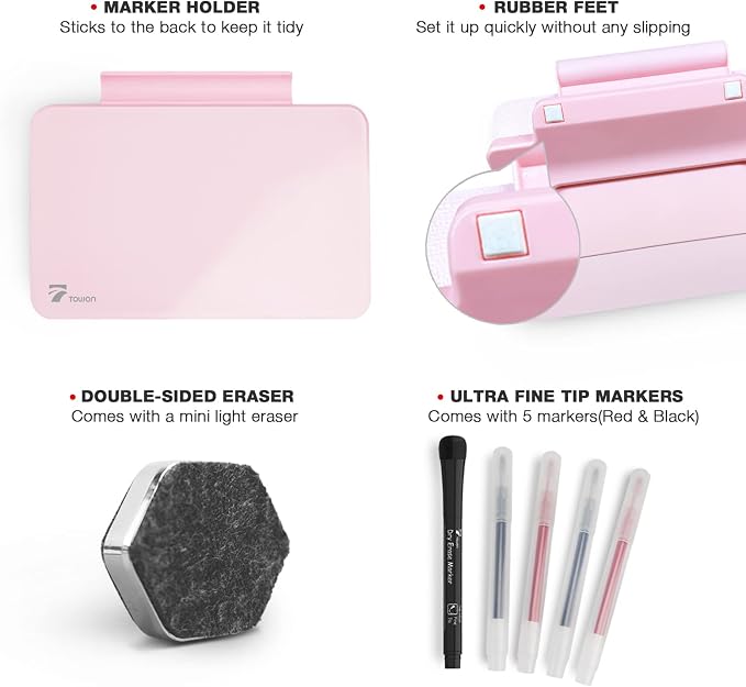 Pink Mini Desktop Pure Glass Whiteboard, Small Slope Slick Desk Whiteboard Glass - Field & Grace