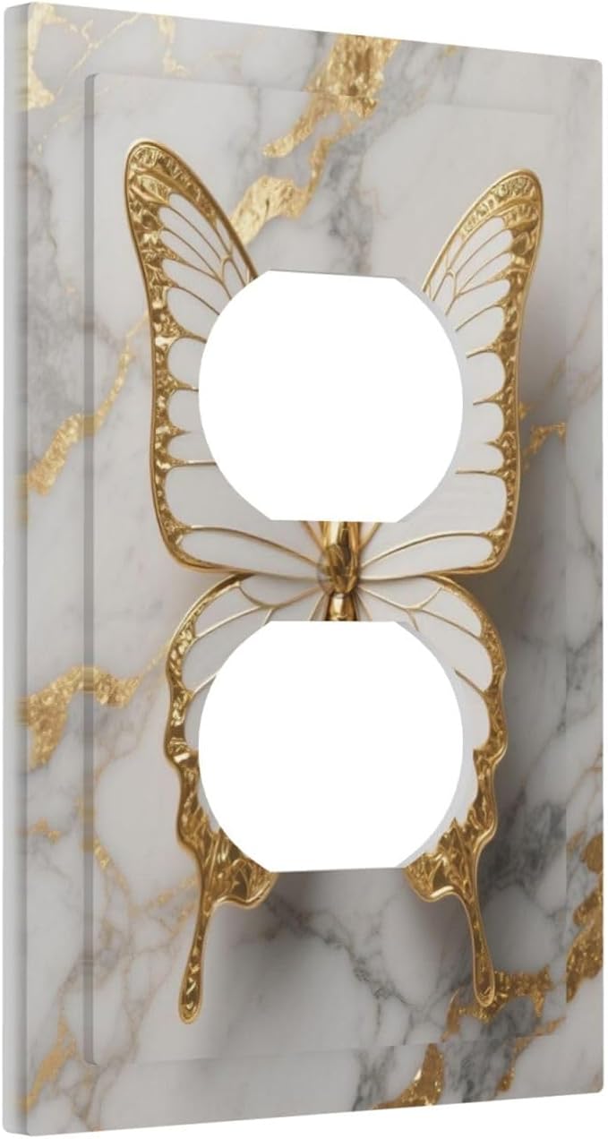 Gold Marble Shine Butterfly Abstract Modern Print Outlet Covers 1 Gang Duplex - Image 2