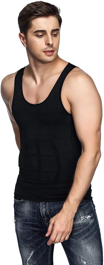 Odoland Mens 3 Pack Body Shaper Slimming Tummy Vest Thermal Compression Shirt - Image 7