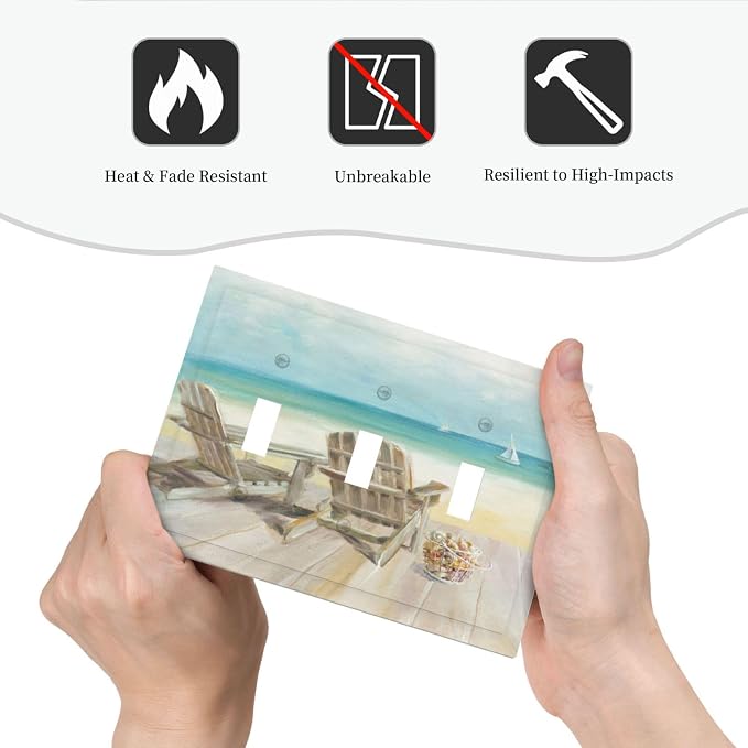 Light Switch Cove Beach Chair Seascape Blue Ocean 3 Gang Wall Plate Triple - Image 6