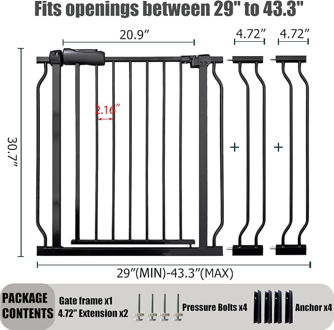Expandable Baby & Dog Gate 38.5-43.3 Inch, Tension Mounted Indoor Safety Gate - Image 2
