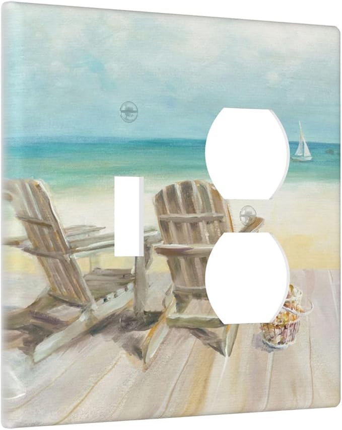 Decorative Light Switch Cover Plate Beach Chair Seascape Blue Ocean Modern - Image 2