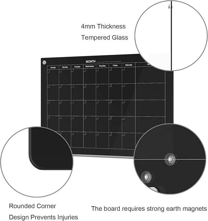 TOWON 47 x 35 Inch Glass Dry Erase Board Reminder, Magnetic Whiteboard Calendar - Image 4