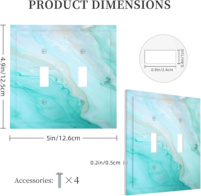 Teal Gold Marbling Turquoise Print Decorative Switch Plates 2 Gang Double - Image 5